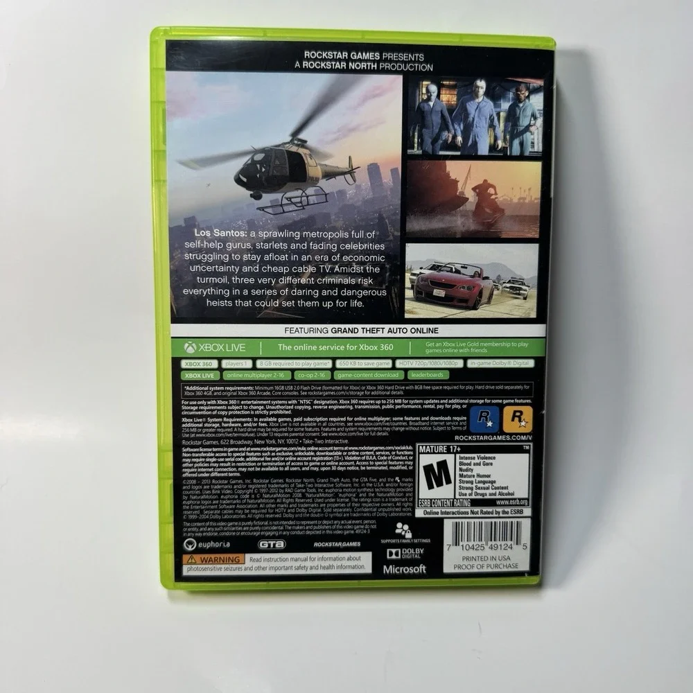 Grand Theft Auto V (Microsoft Xbox 360, 2013) - Complete - Tested - With Map.